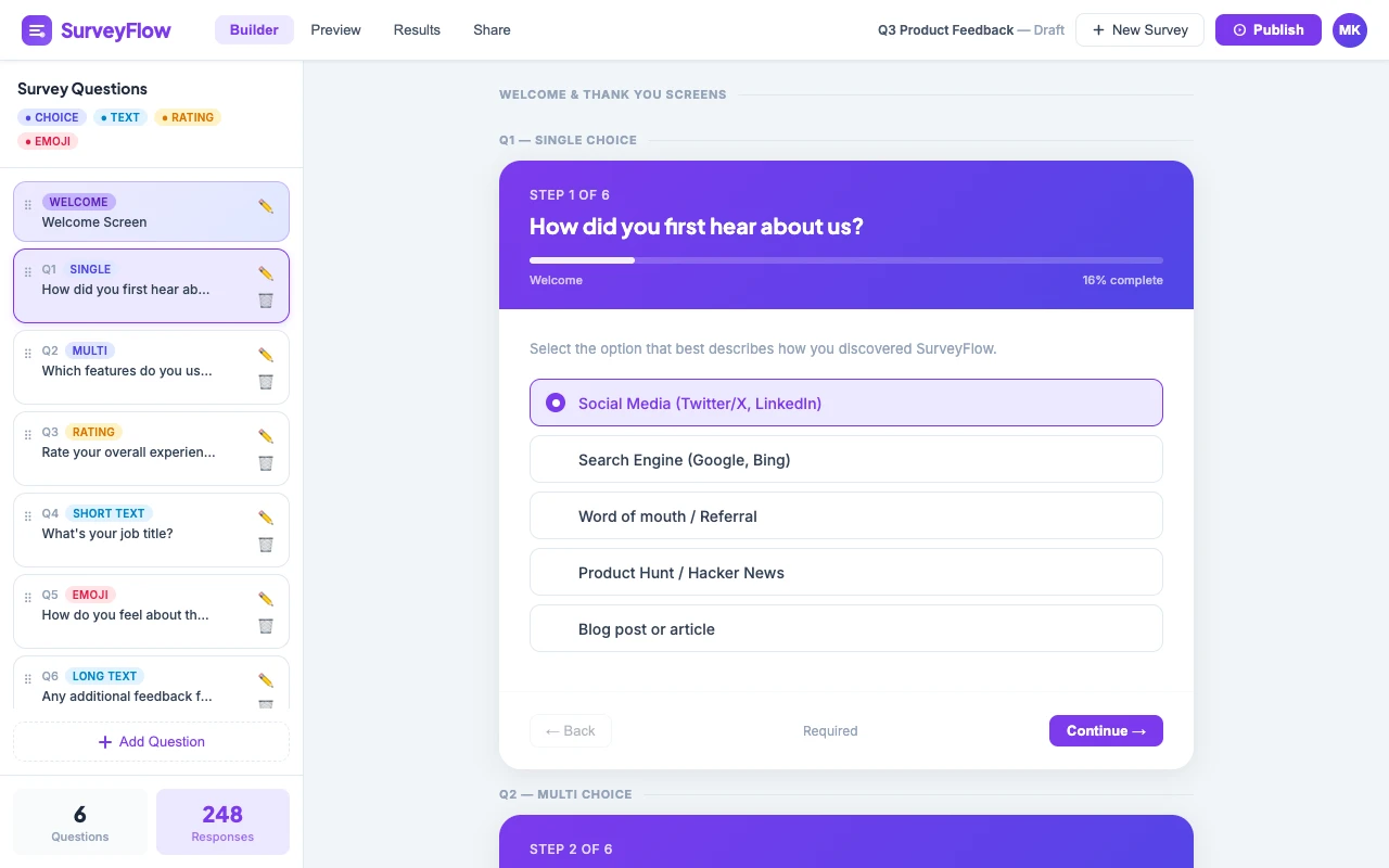 Feedback Survey Builder preview