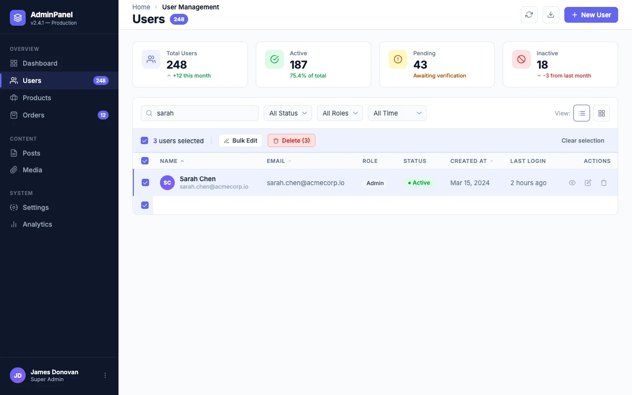 Admin CRUD Dashboard preview