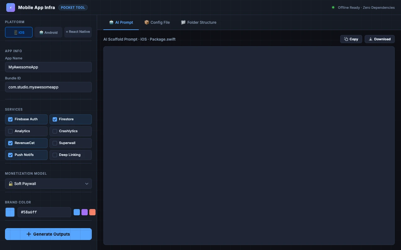 Mobile App Infrastructure — Interactive Generator preview