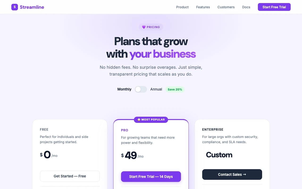 Pricing Comparison Page preview