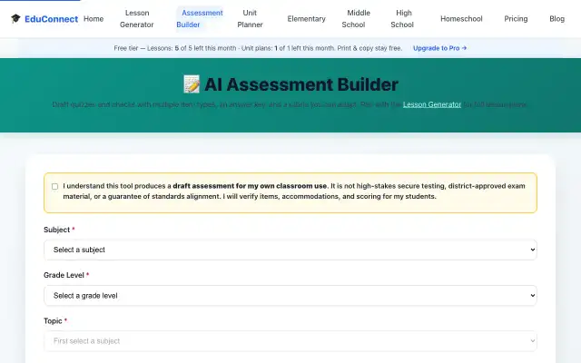 EduConnect Assessment Builder screenshot