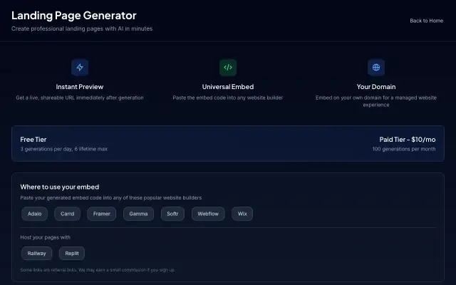 Landing Page Generator screenshot
