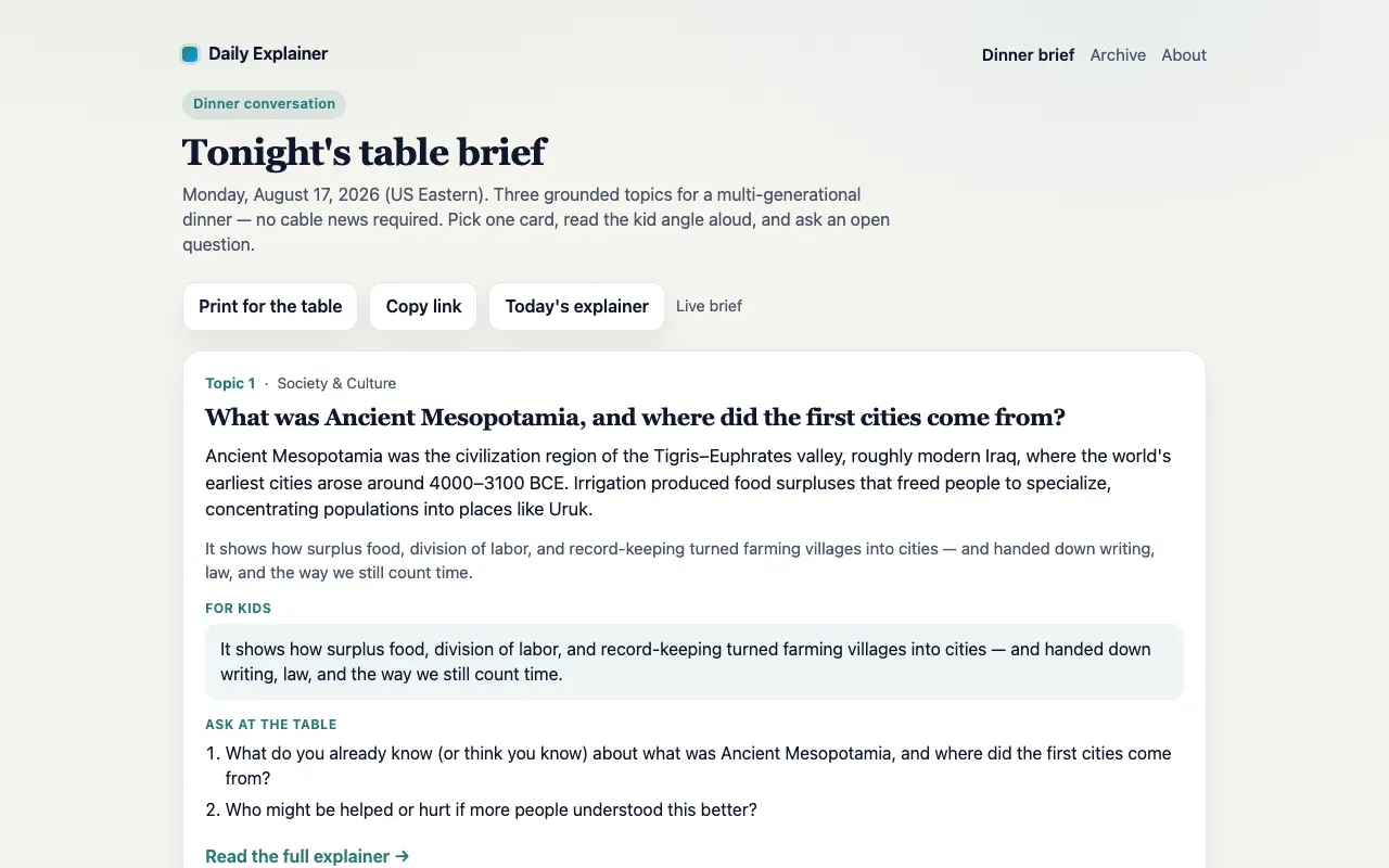 Dinner Brief screenshot