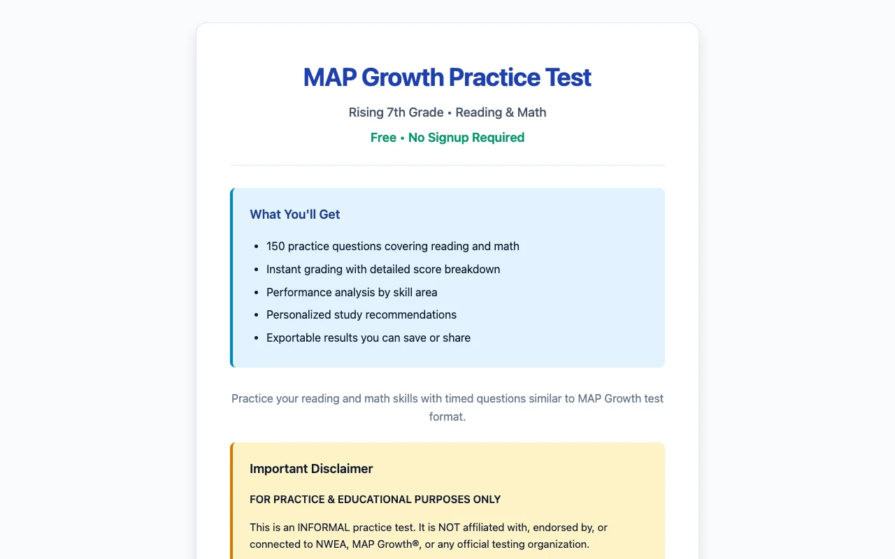 MAP Growth Practice Test screenshot
