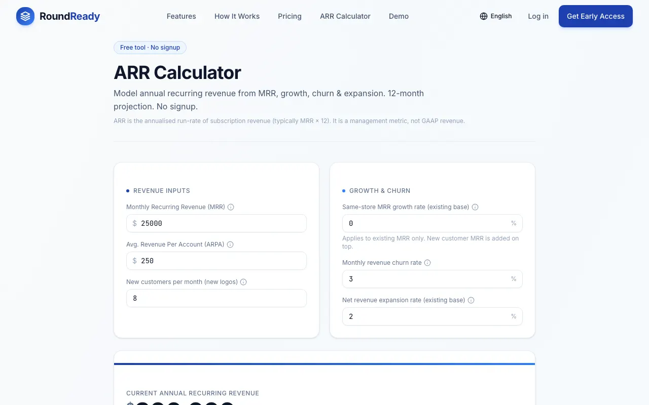 ARR Calculator screenshot