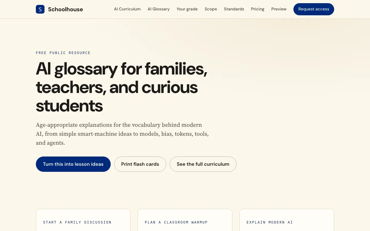 Schoolhouse AI Glossary screenshot
